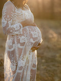 Muttermode Umstandskleider Fotoshootingkleid Spitzenkleid Transparente Schwangerschaft Babybauch Midikleider