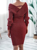 Muttermode Umstandskleider Strickkleid Plissee Schulterfrei Strickpullover Zweiteiliger