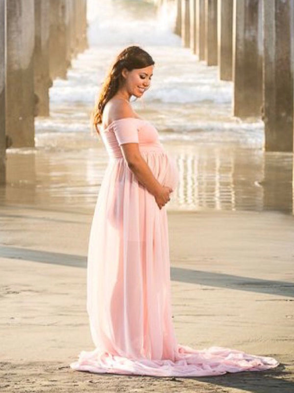 Muttermode Umstandskleid für Fotoshooting Schlitz Babybauch Schwangerschaftskleid Maxikleid