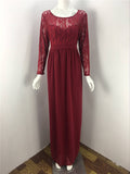 Muttermode Abendkleid Umstandskleid für Fotoshooting Weinrot Spitze Rundhals Elegant Maxikleid