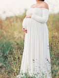 Muttermode Umstandskleid Off Shoulder Schlitz Schleppe Schwangerschaftskleider