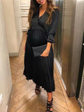 Muttermode Umstandskleider Plisseekleid Partykleid Langarm Off Shoulder Elegant Midikleider