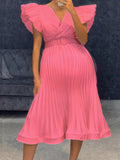 Muttermode Umstandskleider Sommerkleid Plisseekleid Kurzärm Elegant Schwangerschaft Midikleider