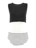 Muttermode Stillshirt Weste Gestreift Spitze Ärmellos Umstands Tops Umstandsmode