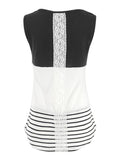 Muttermode Stillshirt Weste Gestreift Spitze Ärmellos Umstands Tops Umstandsmode