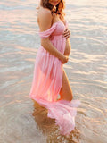 Muttermode Umstandskleider Baby Shower Spitze Schlitz Schleppe Transparente Schwangere Fotoshooting Maxi Kleider