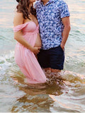 Muttermode Umstandskleider Baby Shower Spitze Schlitz Schleppe Transparente Schwangere Fotoshooting Maxi Kleider