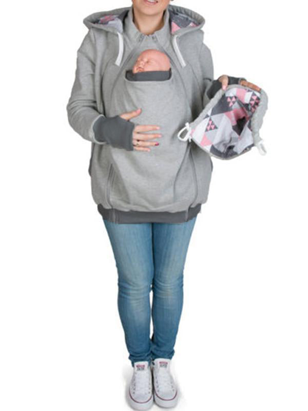 Muttermode Tragejacke Geometrischer Babyeinsatz Kangaroo Baby Sweatshirt Umstandsjacke