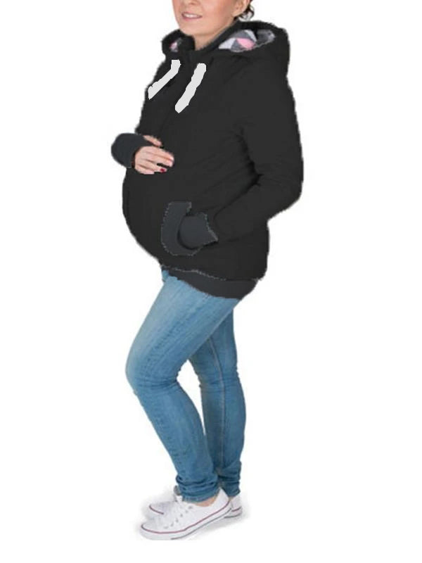 Muttermode Tragejacke Geometrischer Babyeinsatz Kangaroo Baby Sweatshirt Umstandsjacke