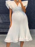 Muttermode Umstandskleider Sommerkleid Plisseekleid Kurzärm Elegant Schwangerschaft Midikleider