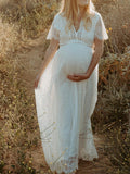 Muttermode Umstandskleider Fotoshootingkleid Spitzenkleid Elegant Babybauch Maxikleider