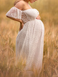 Muttermode Umstandskleider Fotoshootingkleid Spitzenkleid Off Shoulder Babybauch Maxikleider