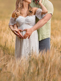 Muttermode Umstandskleider Fotoshootingkleid Spitzenkleid Off Shoulder Babybauch Maxikleider