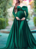 Muttermode Umstandskleider Schwangerschafts Fotoshooting Off Shoulder Schleppe Abendkleid Maxikleider