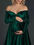Muttermode Umstandskleider Schwangerschafts Fotoshooting Off Shoulder Schleppe Abendkleid Maxikleider
