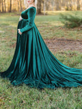 Muttermode Umstandskleider Schwangerschafts Fotoshooting Off Shoulder Schleppe Abendkleid Maxikleider