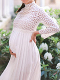 Muttermode Umstandskleider Fotoshootingkleider Elegant Baby Shower Plissee Spitze Schwangerschaft Maxikleider