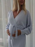 Muttermode Umstandskleider Strickpulloverkleider Elegant Täglich Gürtel Seitenschlitz Schwangerschaft Maxikleider