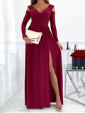Muttermode Abendkleid Umstandskleid Seitenschlitz Trägerlos Langarm Partykleid Schwangere Maxi Kleider