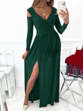 Muttermode Abendkleid Umstandskleid Seitenschlitz Trägerlos Langarm Partykleid Schwangere Maxi Kleider