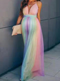 Muttermode Umstandskleid Fotoshooting Regenbogen Rückenfrei Spaghettiträger Schwangere Maxi Kleider