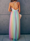 Muttermode Umstandskleid Fotoshooting Regenbogen Rückenfrei Spaghettiträger Schwangere Maxi Kleider