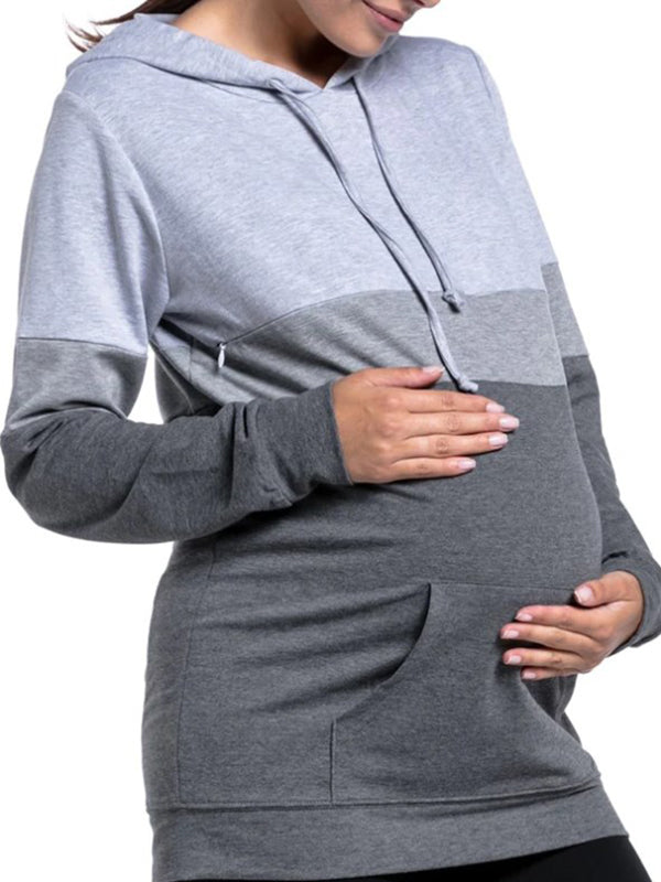 Muttermode Umstandsmode Stillmode Täglich Zuhause Gestreift Taschen Mit Kapuzen Farbblöcke Schwangerschaft Stillhoodie