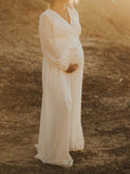 Muttermode Umstandskleider Fotoshootingkleid Elegantkleid Gürtel Langarm Babybauch Maxikleider