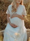 Muttermode Umstandskleider Fotoshootingkleid Spitzenkleid Elegant Babybauch Maxikleider