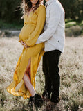 Muttermode Umstandskleider Fotoshootingkleider Baby Shower Elegant Seitenschlitz Gürtel Schwangerschaft Maxikleider