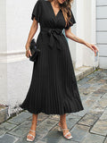 Muttermode Umstandskleider Plisseekleid Sommerkleid Gürtel Kurzärm Elegant Midikleider