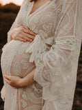 Muttermode Umstandskleider Fotoshootingkleider Elegant Spitze Transparente Gürtel Schwangerschaft Maxikleider