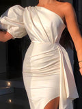 Muttermode Midi Kleider Glamourös Elegant Unregelmäßig Schößchen Laternenhülse Ärmellos Elegant Kleider
