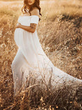 Muttermode Umstandskleider Fotoshootingkleid Off Shoulder Babybauch Schlitz Maxikleider