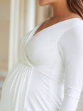 Muttermode Umstandskleider Fotoshootingkleider Schößchen Babybauch V-Ausschnitt Maxikleider