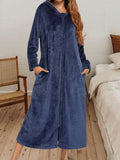 Muttermode Stillmode Stillpyjamas Reißverschluss Mit Kapuzen Flanell Schwangerschaft Maxikleider