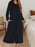 Muttermode Stillmode Stillpyjamas Reißverschluss Mit Kapuzen Flanell Schwangerschaft Maxikleider