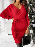 Muttermode Weihnachten Umstandskleid Boot-Ausschnitt Gürtel Bodycon Langarm Schwangere Mini Kleider