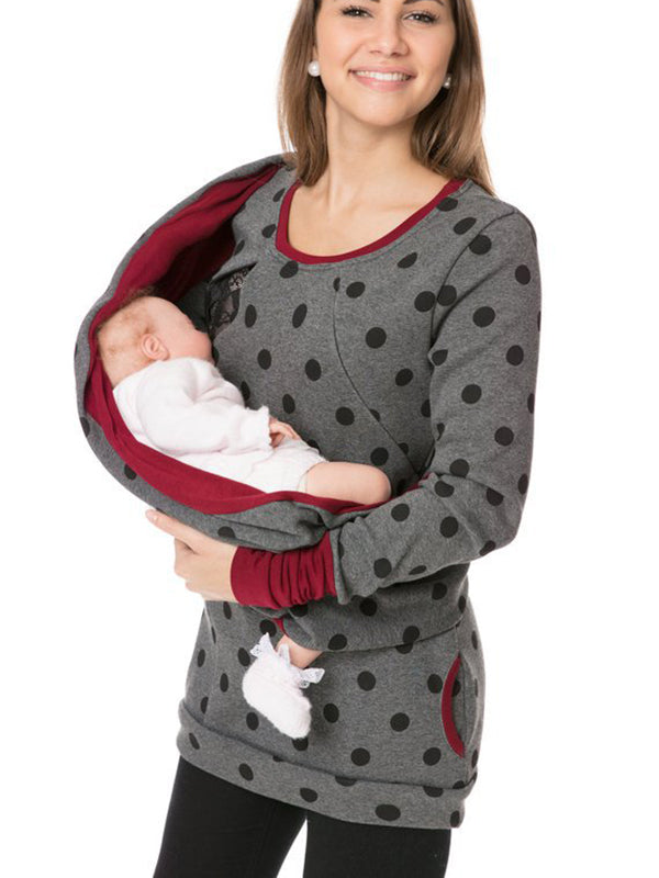Muttermode Taschen Reißverschluss Rollkragen Multifunktionaler Stillpullover Umstandspullover Sweatshirt